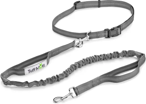 Vista 10 de Tuff Mutt Correa de cintura manos libres para perros para caminar, correr y hacer senderismo, clip de mosquetón, cinturón ajustable con doble asa