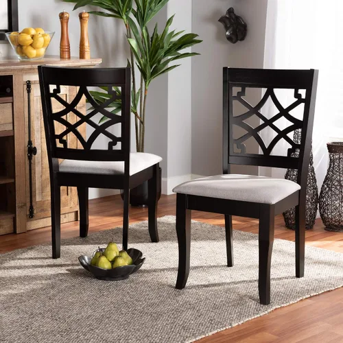 Vista 2 de Baxton Studio Mael - Juego de 2 sillas de comedor y sillas de comedor tapizadas de tela gris y acabado marrón oscuro de madera
