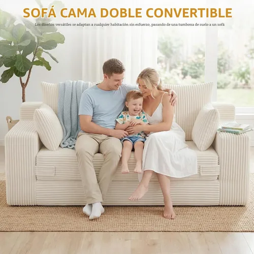 Vista 3 de Sofá cama convertible sin hueso de gran tamaño, sofá cama futón plegable, sofá cama tamaño Queen, sofá plegable sin hueso, sofá cama extraíble