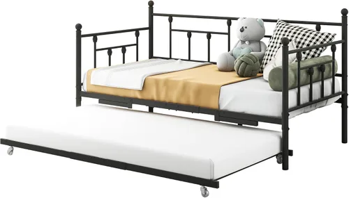 Vista 6 de HOMERECOMMEND Sofá cama doble con soporte de listones de acero nido estándar, negro