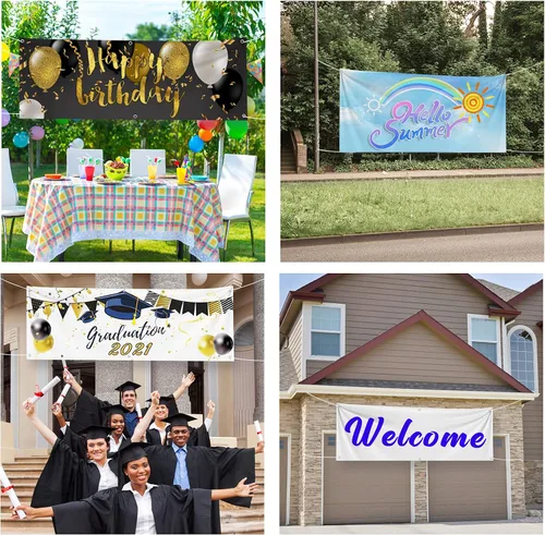 Vista 5 de Pancartas y letreros personalizados personalizados de graduación y cumpleaños con texto fotográfico, para decoraciones de fiestas, negocios, rojo