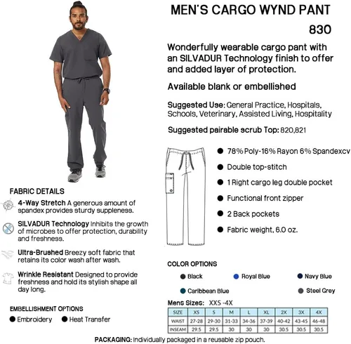 Vista 5 de Wynd - Pantalón cargo para hombre, cintura elástica y cordón, ideal para profesionales médicos
