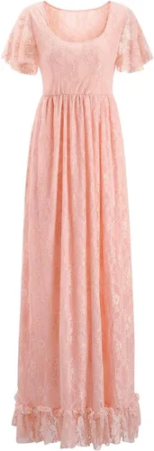 Vista 3 de ZIUMUDY Vestido largo de manga corta con encaje de maternidad para baby shower
