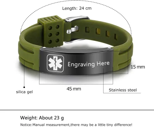 Vista 27 de OPALSTOCK Pulseras médicas personalizadas de silicona ajustable para identificación de emergencias, grabado gratuito, 9 pulgadas, resistente al
