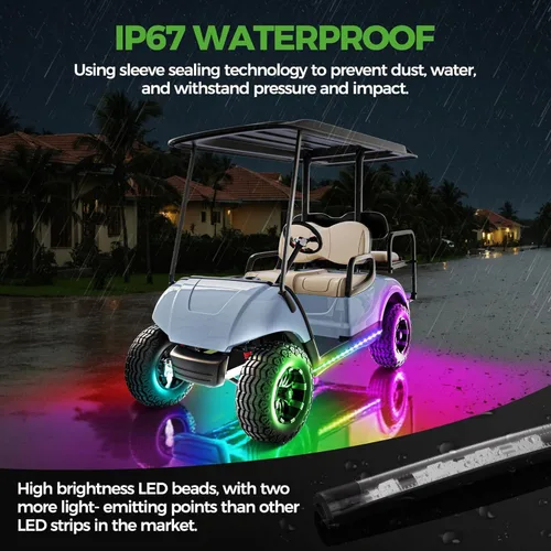 Vista 2 de 10L0L Kit de 2 luces subterráneas para carrito de golf Yamaha EZGO Club Car, iluminación de neón RGB 24 modos con control remoto inalámbrico