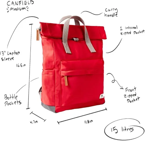 Vista 4 de ORI LONDON Mochila Rolltop para hombre y mujer - Mochila de viaje mediana de nailon para portátil y accesorios - The Canfield, Palta, Mediana