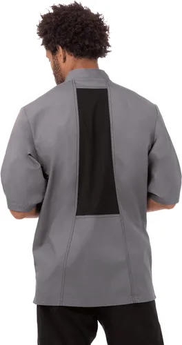 Vista 2 de Chef Works Men's Valais V-Series Chef Coat, Dark Gray wBlack Contrast