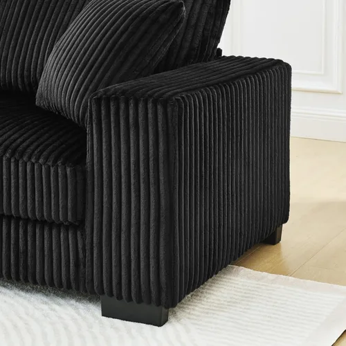 Vista 8 de Sofá cama modular en forma de L con almohadas, sofá modular convertible de pana con reposapiés curvado móvil, color negro