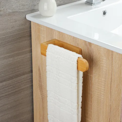 Vista 4 de Taozun Toallero – Estante de toalla autoadhesivo de bambú, toallero decorativo de madera natural para baño, barra de toalla montada en la pared de 8