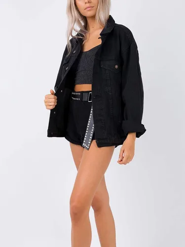 Vista 2 de Chaqueta vaquera negra de gran tamaño para mujer