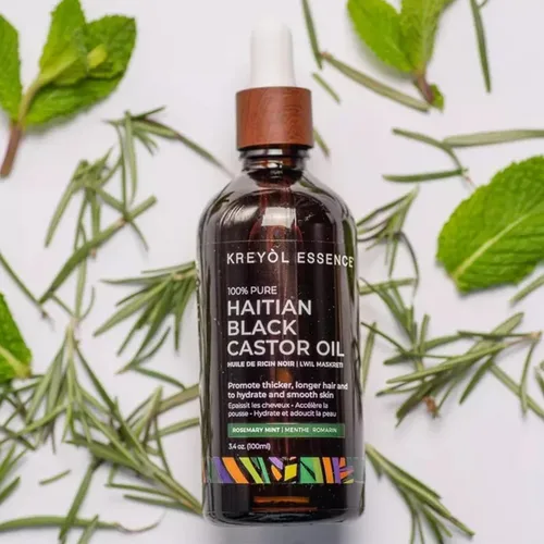 Vista 4 de Kreyol Essence - Aceite de ricino negro haitiano – Dúo de menta y romero, 2 onzas líquidas y 3.4 onzas líquidas