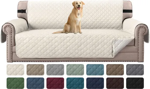 Vista 78 de H.VERSAILTEX Funda de sofá resistente al agua para sofá de 3 cojines, reversible, protector de muebles acolchado con correa elástica, funda de sofá