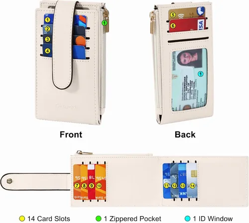 Vista 4 de Chelmon Cartera de mujer delgada con bloqueo RFID, billetera plegable con varios compartimientos para tarjetas con bolsillo con cremallera, Beige