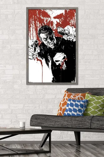 Vista 2 de Trends International Marvel Comics - Póster de pared de The Punisher - Pistols, 22.375 x 34 pulgadas, versión enmarcada de madera de granero