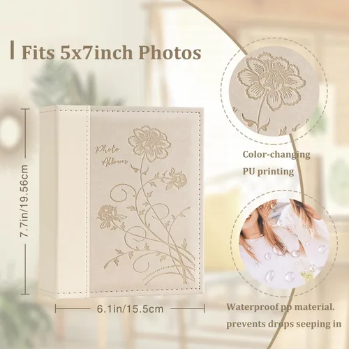 Vista 2 de Artmag Álbum de fotos de 5 x 7 pulgadas, con bolsillos transparentes para páginas transparentes, cubierta de piel, libro deslizante para álbum
