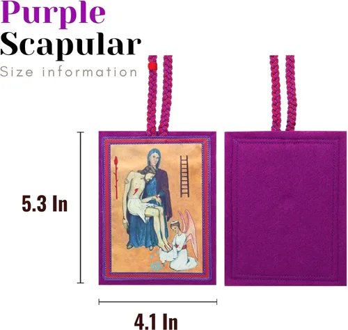 Vista 2 de Tierra Espirituosa Escapulario Púrpura Católica Marie Julie Jahenny de Bendición y Protección Cruz del Perdón y Medalla de Nuestra Madre de Buena