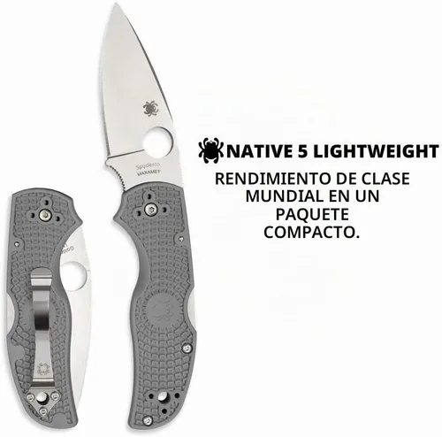Vista 2 de Spyderco Native 5 Maxamet - Cuchillo de bolsillo plegable ligero, borde Gris