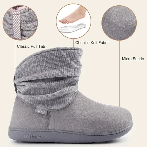 Vista 5 de LongBay Pantuflas de punto de chenilla cálidas para mujer, de espuma viscoelástica, cómodas, de gamuza, esponjosas, de espuma viscoelástica, botas
