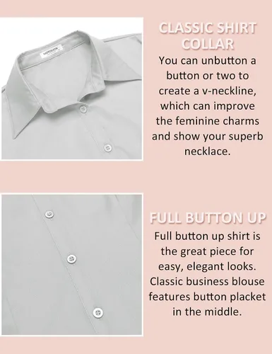 Vista 5 de HOTOUCH Camisa básica de algodón con botones para mujer de corte ajustado, camisas de vestir