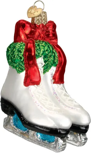 Vista 8 de Old World Christmas - Adorno de disco de hockey de vidrio soplado para árbol de Navidad, decoración festiva artesanal, colección deportiva