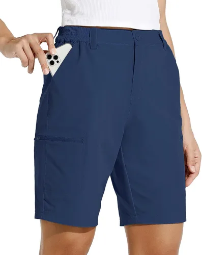 Vista 12 de Willit - Pantalones cortos de senderismo tipo cargo para mujer, de 10 pulgadas, elásticos, para golf, activos, de secado rápido, pantalones cortos