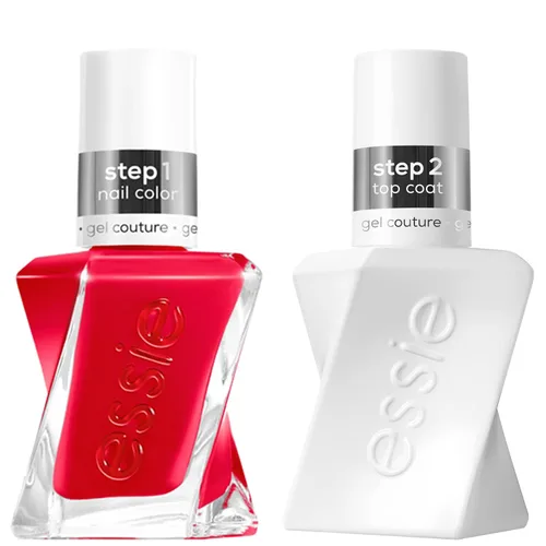 Vista 9 de Essie Gel Couture - Esmalte de uñas de larga duración + kit de capa superior, esmalte de uñas rojo escarlata, Rock The Runway + capa superior