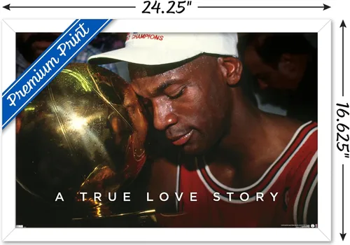 Vista 27 de Michael Jordan - Póster de pared A True Love Story, 22.4 pulgadas de largo x 14.7 pulgadas de ancho, versión enmarcada de madera de granero