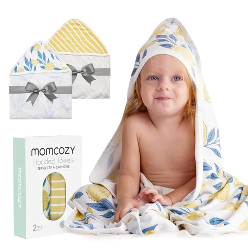 Vista 22 de Momcozy Toalla de bebé con capucha, ultra suave y absorbente, juego de toallas de baño grandes para mayor comodidad y suavidad en la piel del bebé