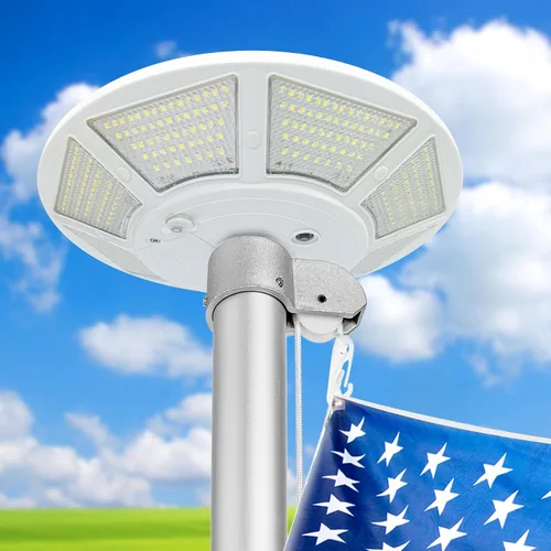 Vista 4 de Luz solar para mástil de bandera, 440 LED de 1800 lúmenes, funciona con energía solar con puerto de carga de CC para postes de bandera de 15 a 30