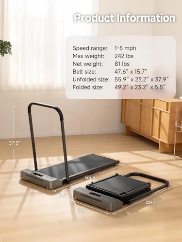 Vista 8 de WalkingPad Foldable Walking Pad with Handle Bar, Treadmill for Home Office, Under Desk Treadmill with Adaptive Speed Control, Compact Design for