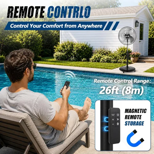 Vista 4 de Ventilador de pedestal con motor de CC de 18 pulgadas, ventilador oscilante de alta velocidad de 4900 CFM, control remoto, ventilador de pie