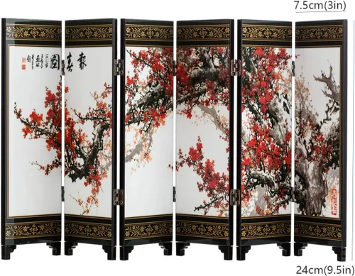 Vista 5 de Mini arte chino tradicional de 6 paneles de 9.5 pulgadas de alto para decoración del hogar, lacado decorativo, decoración del hogar, laca, oriental
