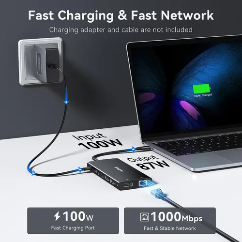 Vista 6 de Hub USB C Estación de acoplamiento USB C Monitor dual 4K@60Hz+DP 8K@30Hz para Dell HP, Estación de acoplamiento para portátil 3 monitores 15 en 1