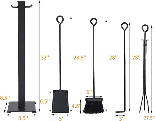 Vista 2 de IRONMAX - Juego de herramientas para chimenea de 5 piezas, accesorios modernos de hierro forjado para chimenea con póker, pala, pinzas, cepillo