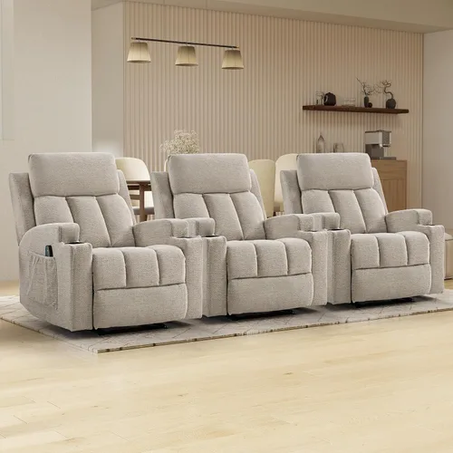 Vista 23 de CANMOV Silla reclinable manual con masaje y calor, cómoda silla reclinable con brazos y respaldo sobrerellenos, sofá individual reclinable manual