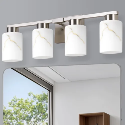Vista 33 de Juego de 2 apliques de pared dorados con pantalla de vidrio de mármol, accesorios modernos de tocador de baño para dormitorio, pasillo, entrada