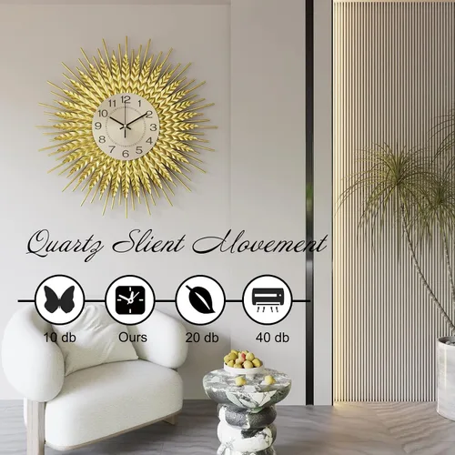 Vista 5 de Reloj de pared grande moderno decorativo de metal, relojes de pared de estilo de mediados de siglo, reloj grande dorado silencioso sin tictac, arte