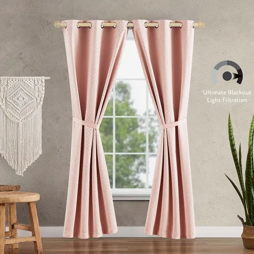 Vista 3 de Jessica Simpson Faye - Cortinas opacas rosas para dormitorio, 2 paneles de cortinas texturizadas con aislamiento térmico, cortinas de 38 x 96