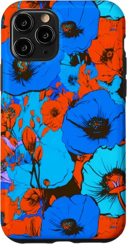 Vista 10 de Funda para iPhone 14 Pop Art Retro Floral Cobalto Azul Naranja Diseño de Flores