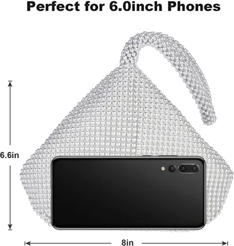 Vista 2 de ELEOPTION - Bolso de mano para mujer, diseño triangular, ideal para fiestas o graduaciones, Plateado