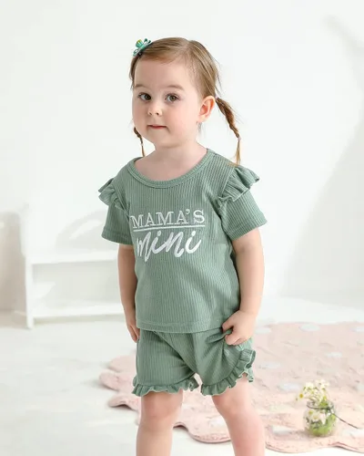 Vista 2 de Mioglrie Ropa para bebé niña con volantes y pantalones cortos, conjunto de ropa para niñas pequeñas