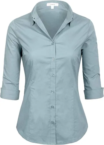 Vista 18 de KOGMO Blusa clásica de vestir con botones y manga 3/4 para mujer (S-3X)