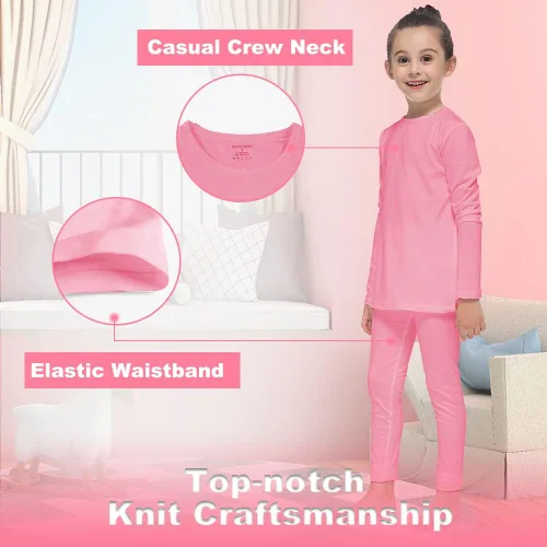 Vista 4 de MANCYFIT Conjunto de ropa interior térmica para niñas, con forro polar largo, capa base ultra suave Rosa bebé