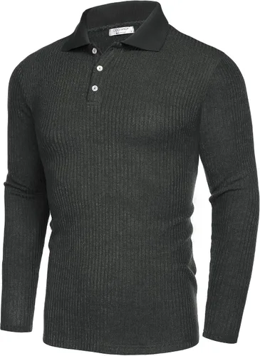 Vista 4 de COOFANDY Camisetas de punto de manga larga para hombre, estilo casual, ajustadas