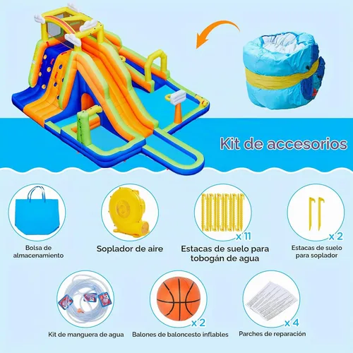 Vista 9 de Yaheetech Casa inflable de la despedida, tobogán acuático