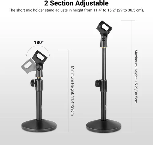Vista 2 de NEEWER Soporte de micrófono de escritorio, soporte de micrófono de mesa ajustable con clip y adaptador de 3/8 a 5/8 pulgadas compatible con Blue
