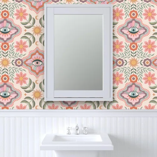 Vista 9 de Despegar y pegar muestra de papel tapiz – Boho Floral Retro Eyes Adolescente Femenino Adolescente Femenino Flores Bohemio Femenino Niños Sol