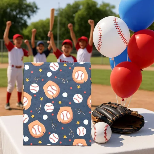 Vista 5 de BIOBROWN Papel de regalo de estraza de béisbol para niños, 17 pulgadas x 33 pies (47 pies cuadrados total) – Papel de regalo deportivo con diseño