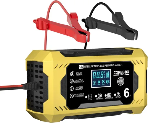 Vista 7 de COREBOX Cargador de batería de 15 amperios y 12 V, cargador automático inteligente de batería, desulfatador de mantenimiento de batería