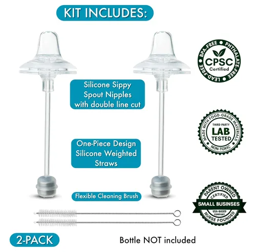 Vista 2 de Kit de conversión de vasos para biberones Nanobébé Flexy de silicona, 2 unidades, pezones de silicona suave de grado alimenticio y popote